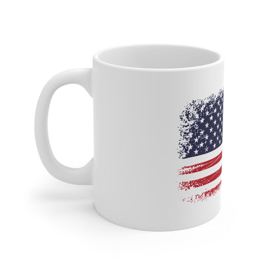 Grunge American Flag Mug – Distressed USA Flag Coffee Cup – Bold Patriotic Vintage Design Mug 11oz