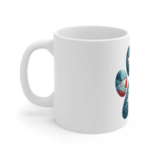 Patriotic Star Patch Dog Paw Coffee Mug – Americana Quilt Star Paw Print Mug – Red White Blue Dog Lover Mug – USA Pet Gift Cup Patriotic Paw Print Mug — American Flag Dog Lover Coffee Cup