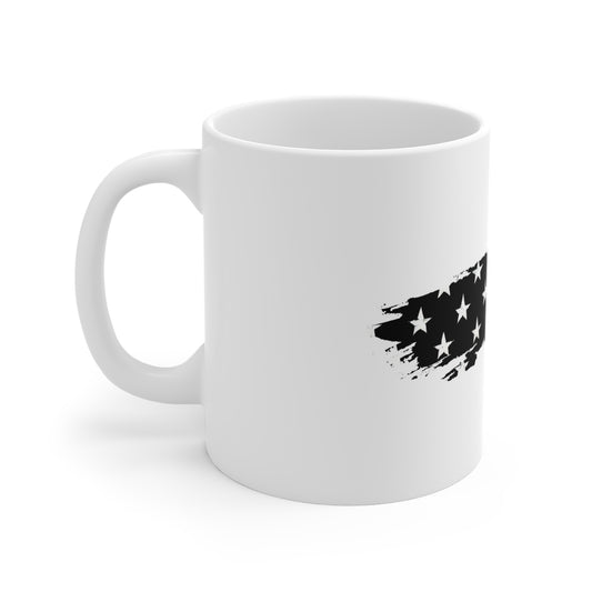 Black & White American Flag Brush Stroke Mug – Grunge USA Flag Coffee Cup – Bold Patriotic Design Mug 11oz