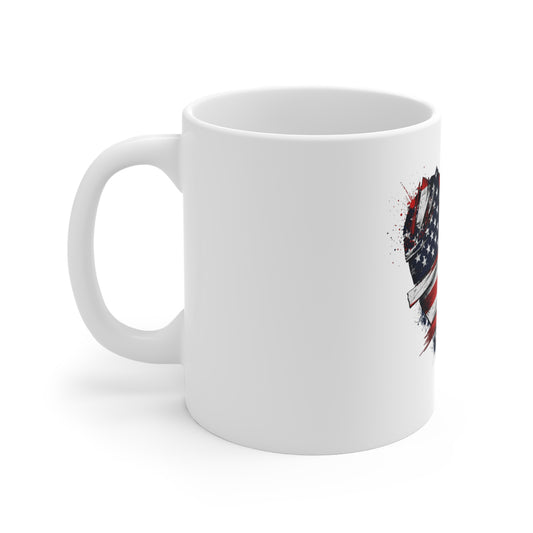 American Flag Heart Mug — Patriotic 11oz Coffee Cup