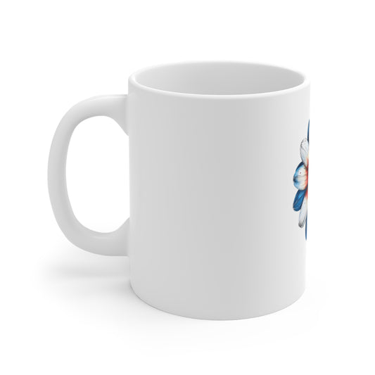 Patriotic Daisy Coffee Mug — Red, White & Blue Floral 11oz