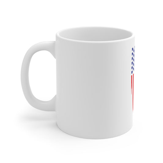 Distressed Vertical American Flag Coffee Mug – Grunge USA Flag Mug – Bold Patriotic Drip Design Cup – Red White Blue Gift Mug 11oz
