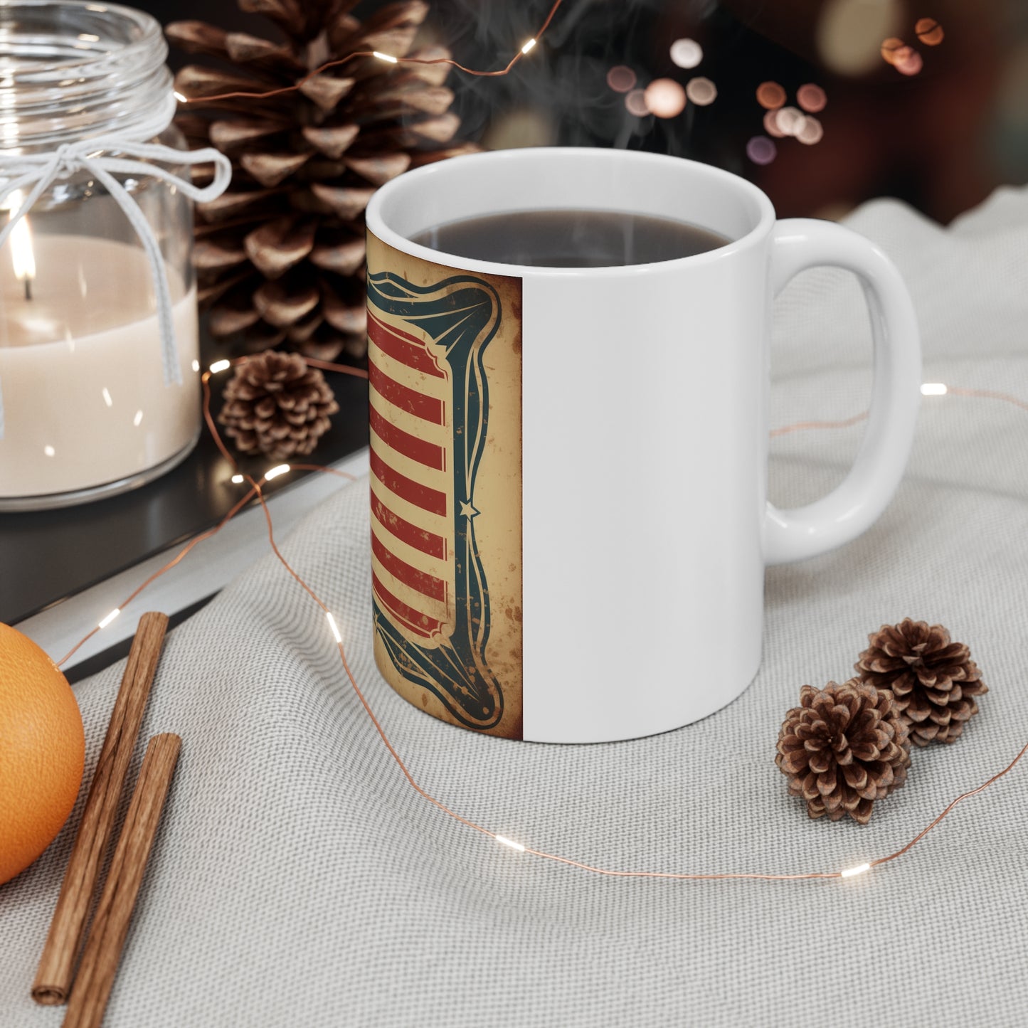 Vintage American Flag Frame Coffee Mug – Distressed USA Flag Mug – Retro Patriotic Border Design Cup – Rustic Americana Mug Vintage American Flag Mug - 11oz Patriotic Coffee Cup