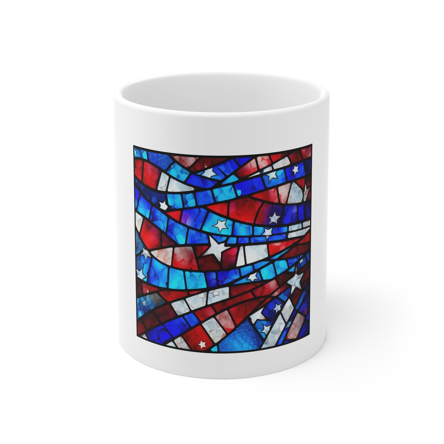 Stained Glass American Flag Coffee Mug – Modern Mosaic Patriotic Mug – Colorful USA Flag Cup – Abstract Americana Gift – Premium Art Mug
