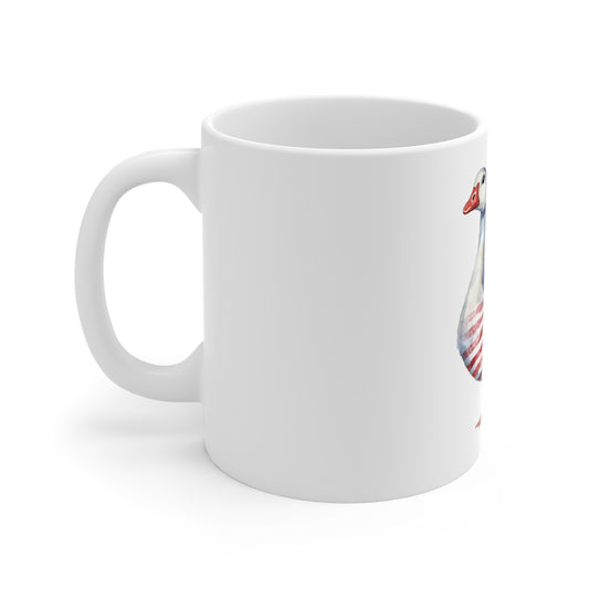 Patriotic Goose Mug – 11oz American Flag Watercolor Coffee Cup