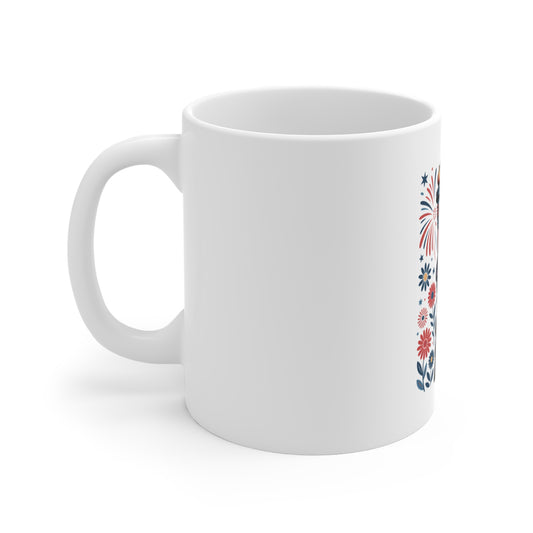 Statue of Liberty Fireworks 11oz Mug — Patriotic Independence Day Coffee Cup