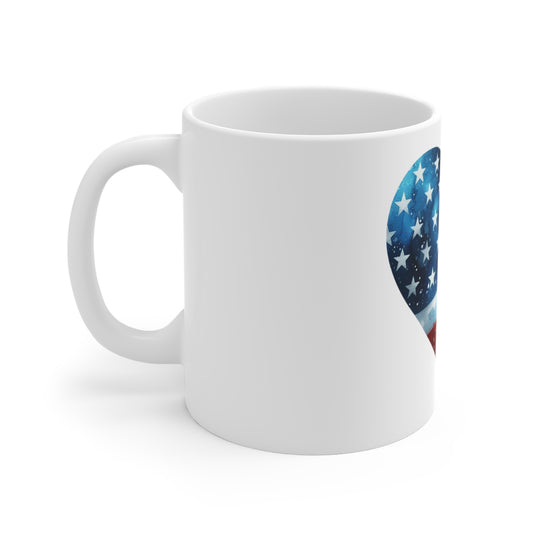 Patriotic Heart American Flag Mug – Watercolor USA Heart Coffee Mug – Red White Blue Love America Cup – Artistic Patriotic Gift Mug Mug 11oz