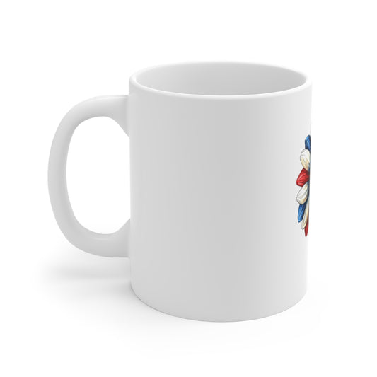 11oz Mug — Patriotic Red White Blue Daisy Coffee Cup