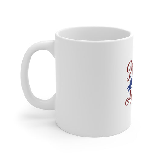 Proud to Be American Mug — Patriotic 11oz Coffee Cup with Statue of Liberty & Fireworks