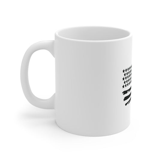 Black Waving Distressed American Flag Coffee Mug – Brushstroke USA Flag Mug – Stealth Patriotic Cup – Modern Americana Gift Mug 11oz