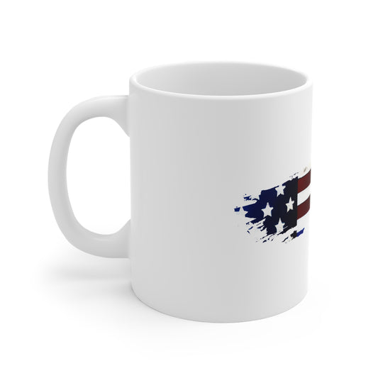 Split Tone USA Flag Brush Stroke Mug – Modern American Flag Coffee Cup – Red White Blue Contrast Design Mug 11oz