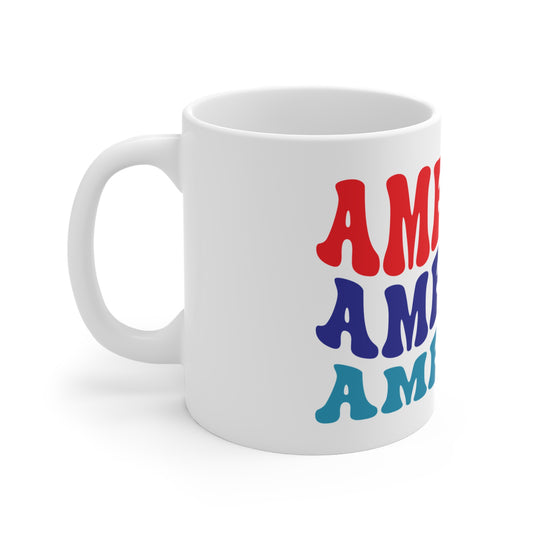 America Retro Typography Coffee Mug – Bold Patriotic USA Mug – Vintage Americana Lettering Cup – 4th of July Statement Mug Mug 11oz