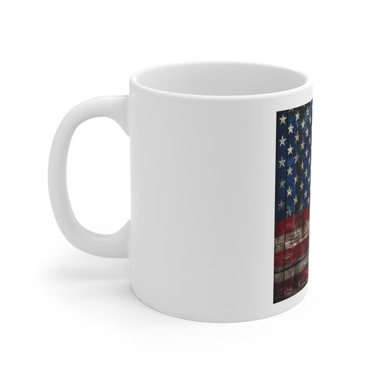 Weather-Streak Barnwood American Flag Coffee Mug – Distressed USA Flag Mug – Rustic Drip-Worn Patriotic Cup – Vintage Wood Americana Mug Rustic American Flag Mug - Distressed USA 11oz Coffee Cup