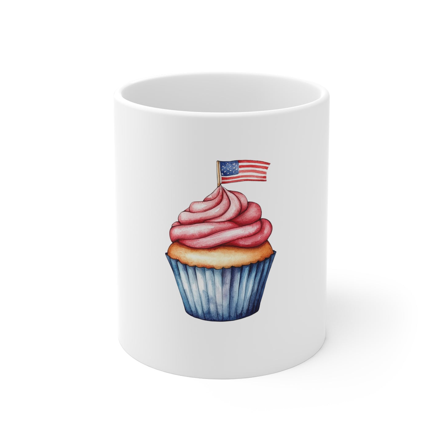 4th of July Cupcake Mug — American Flag Patriotic 11oz Coffee Cup