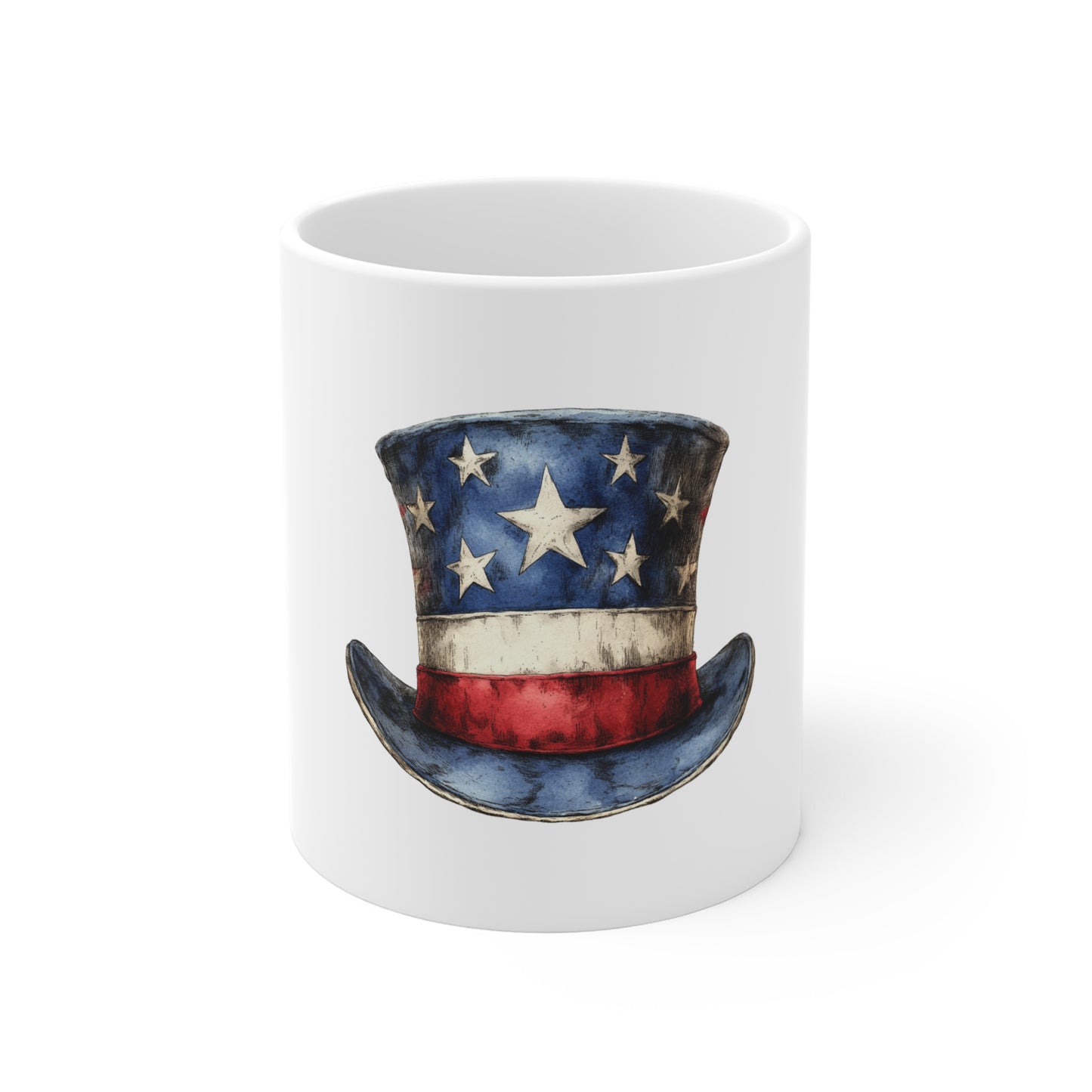 Patriotic Uncle Sam Hat Mug — 11oz American Flag Coffee Cup (Fourth of July)