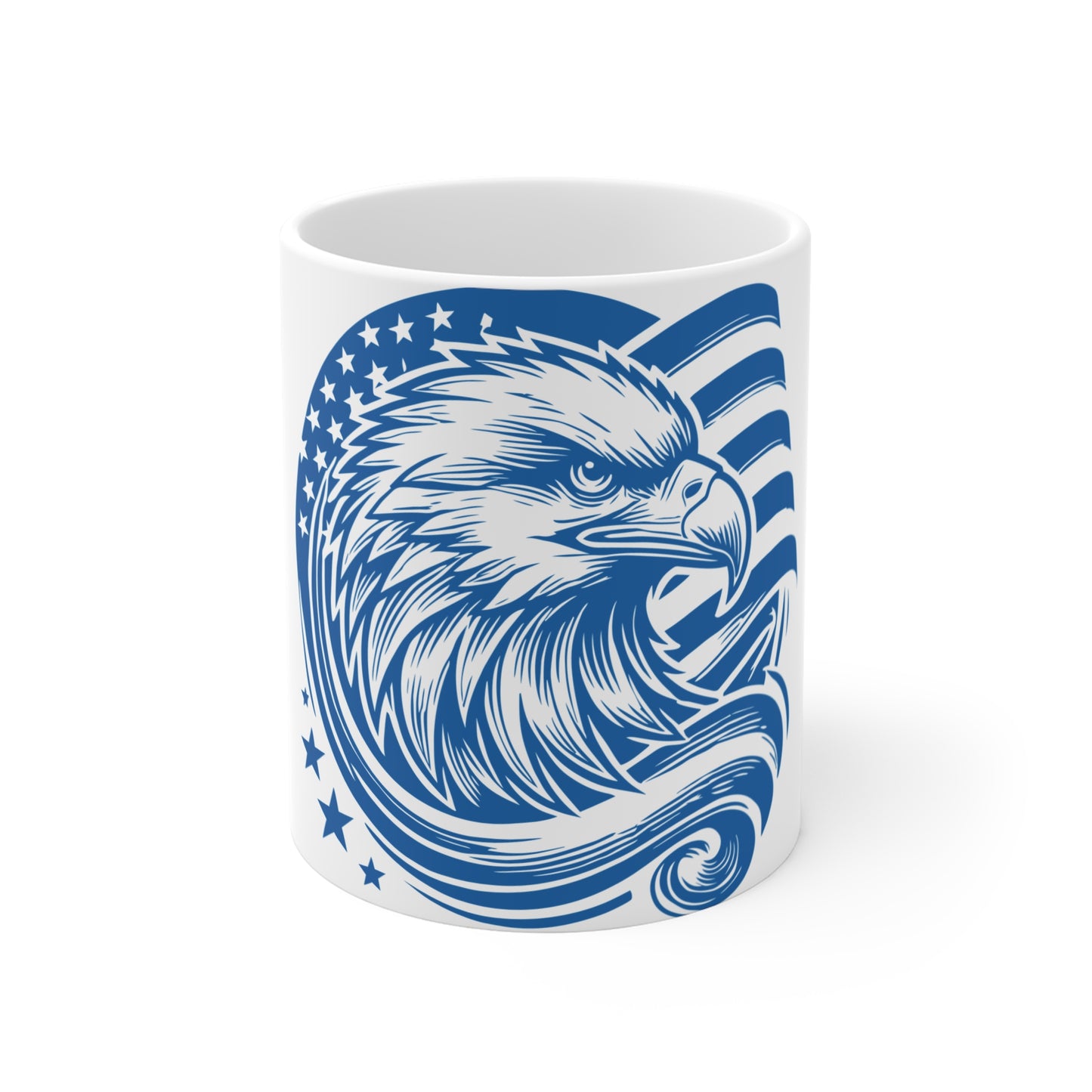 Patriotic Eagle Head Coffee Mug – Bold USA Eagle Profile Mug – American Flag Graphic Cup – Strong Freedom Eagle Mug11oz