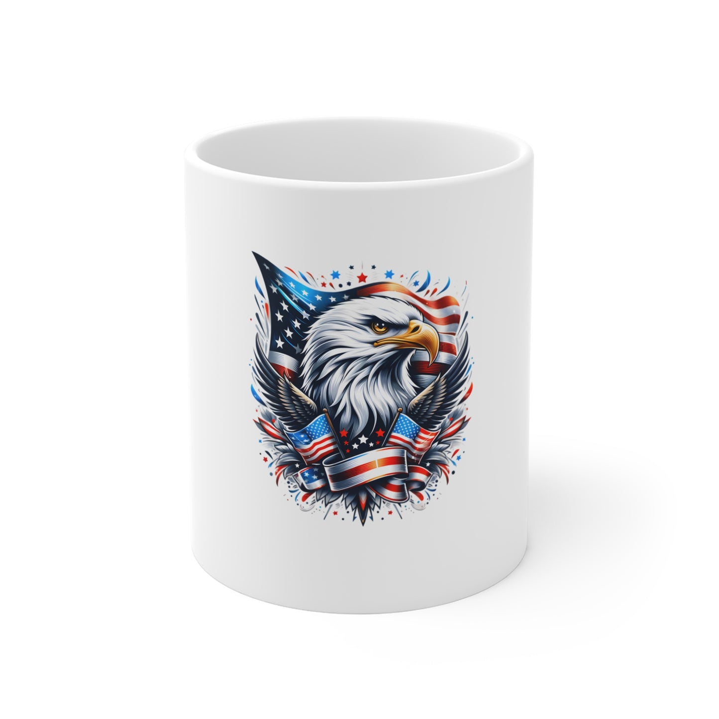 Patriotic Bald Eagle 11oz Coffee Mug — American Flag Vintage Tattoo Design