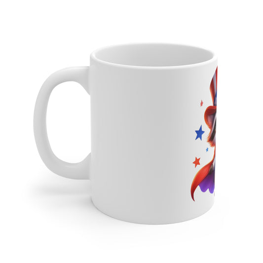 Cute Patriotic Raccoon Coffee Mug – Uncle Sam Raccoon Mug – Americana Flag Animal Mug – Adorable USA Character Cup 11oz