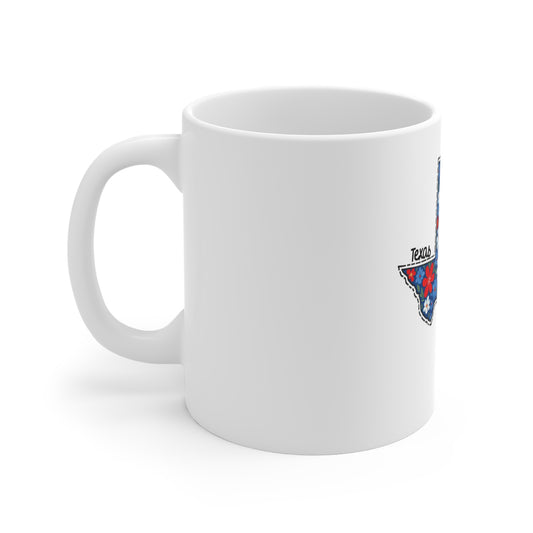Texas Floral Mug 11oz — Red, White & Blue State Shape with Bow