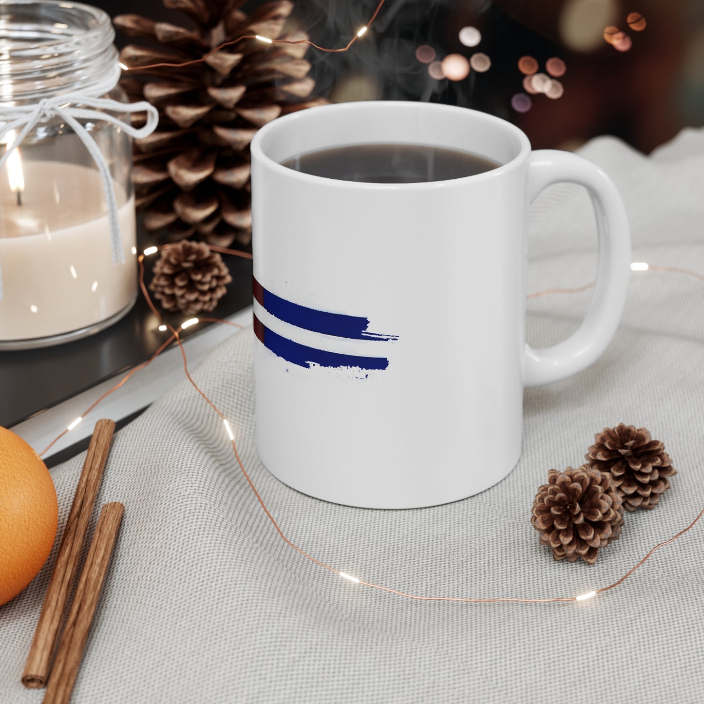 Split Tone USA Flag Brush Stroke Mug – Modern American Flag Coffee Cup – Red White Blue Contrast Design Mug 11oz