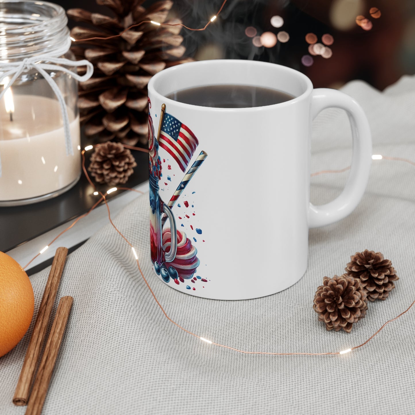 Patriotic Candy Milkshake Coffee Mug β 4th of July Dessert Mug β Red White Blue Ice Cream Sundae Cup with Lollipop & Flag Patriotic Red White & Blue Dessert Mug β 11oz USA Flag Milkshake Coffee Cup...