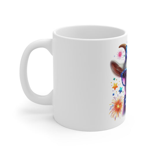 Cute Patriotic Goat Coffee Mug – Red White Blue Goat Mug – Fireworks Animal Cup – Funny Americana Gift Mug 11oz