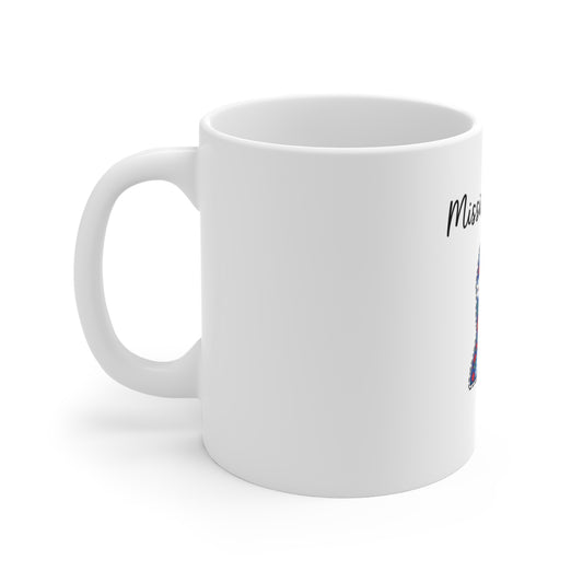 Mississippi Floral State Outline 11oz Mug — Red Blue Daisy Design with Bow