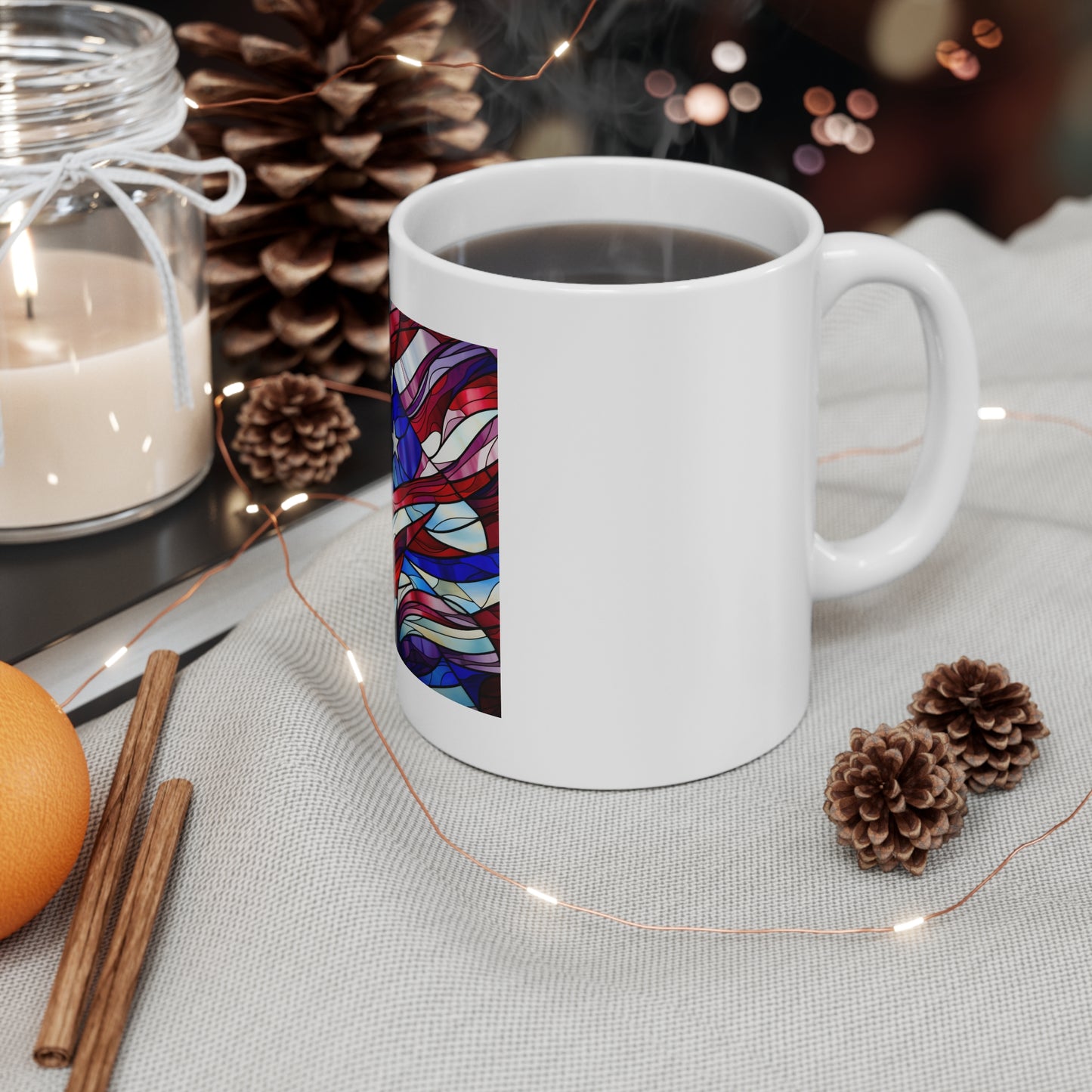 Stained Glass American Flag Coffee Mug – Classic Wave Patriotic Mug – Colorful USA Flag Cup – Artistic Americana Gift – Premium Art Mug11oz Coffee Cup