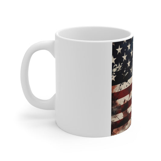 American Flag Coffee Mug – Ink Splatter USA Mug – Modern Grunge Patriotic Mug – Artistic Freedom Mug 11oz