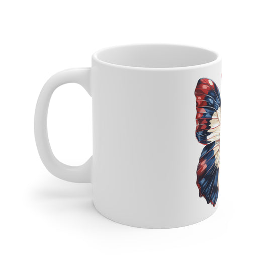 Patriotic Gloss Finish Butterfly Mug – Red White Blue High Shine Wing Coffee Mug – Modern Americana Art Cup – USA Gift Mug Mug 11oz