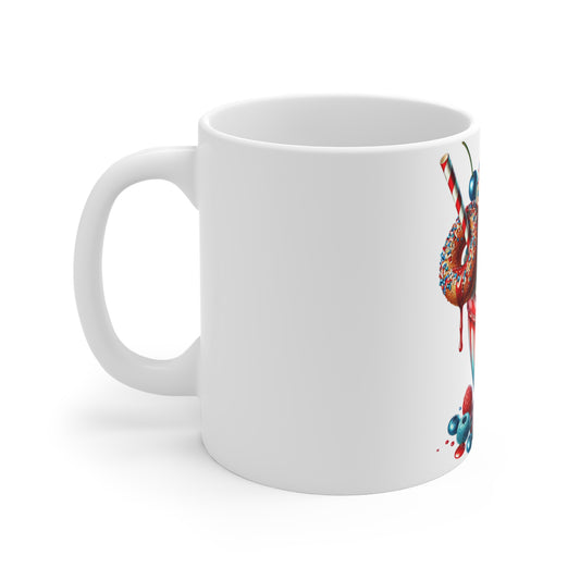 Patriotic Donut Milkshake Coffee Mug – 4th of July Drip Dessert Mug – Red White Blue Sweet Treat Cup – Americana Candy Mug – Festive Gift Mug Patriotic Red White & Blue Milkshake Mug — 11oz USA Flag...