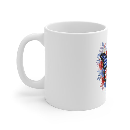 American Flag Butterfly Mug — Patriotic Floral 11oz Coffee Cup