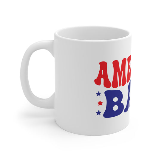 American Babe Patriotic Coffee Mug – Retro 4th of July Mug – Bold Americana Typography Cup – USA Pride Gift Mug Mug 11oz