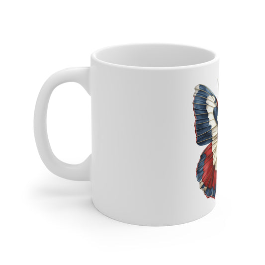 Patriotic Star Butterfly Mug – Vintage Americana Butterfly Coffee Mug – Red White Blue Wing Art Cup – USA Gift Mug Mug 11oz