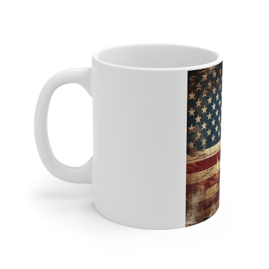 Extreme Distressed American Flag Coffee Mug – Ultra Grunge USA Flag Mug – Weathered & Torn Patriotic Mug – Bold Americana Gift11oz