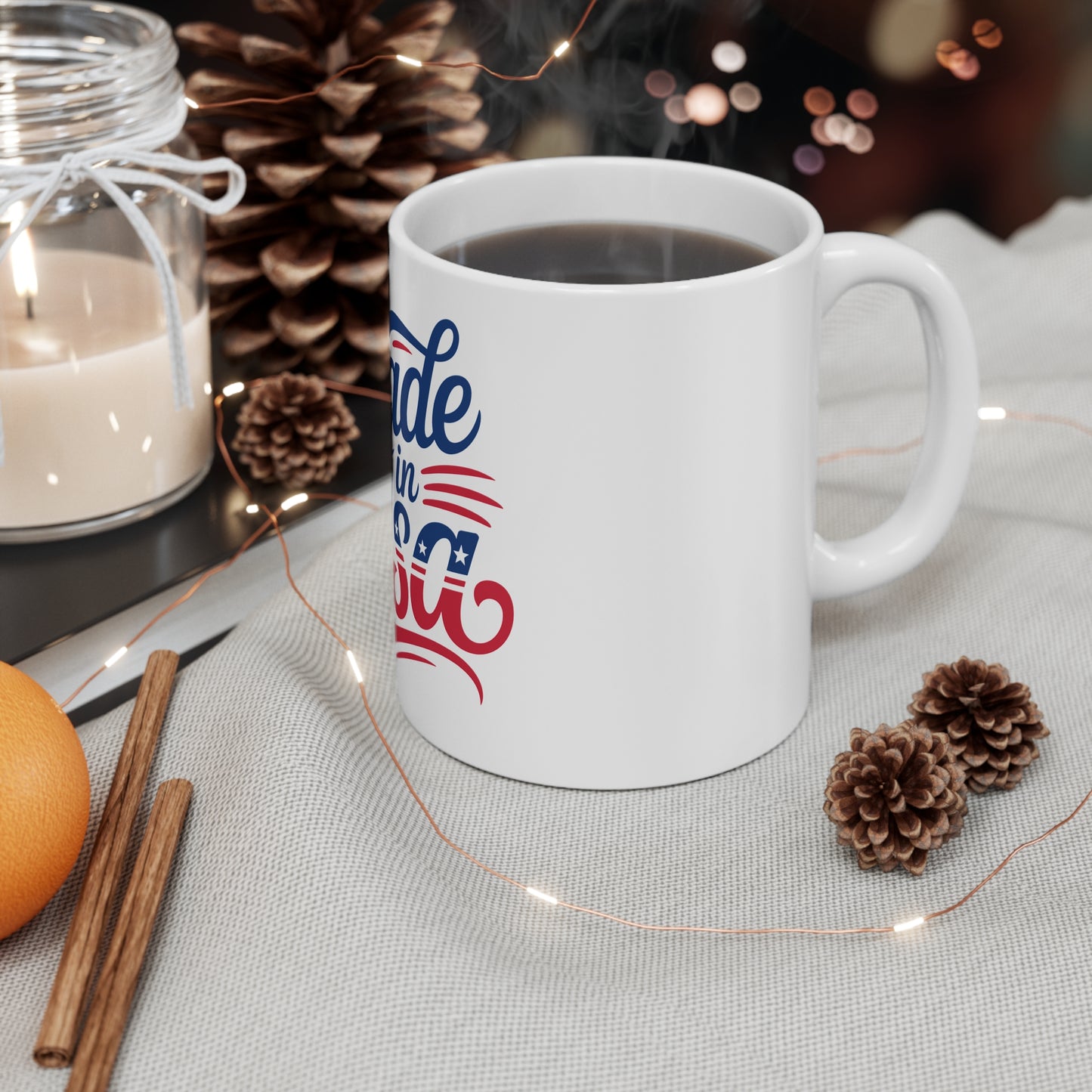 Made in USA Script Coffee Mug β Patriotic Hand Lettered USA Mug β Modern Americana Typography Cup β USA Pride Gift Mug Made in USA Ceramic Mug β Patriotic Red White Blue 11oz