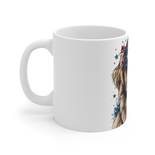 Patriotic Dog Sunglasses Coffee Mug – USA Bandana Pup Mug – Cool American Dog Art Cup – Fun 4th of July Gift Mug 11oz