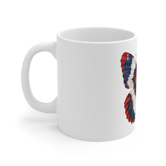 Patriotic Feathered Butterfly Mug – Red White Blue Textured Wing Coffee Mug – Americana Soft Edge Art Cup – USA Gift Mug Mug 11oz