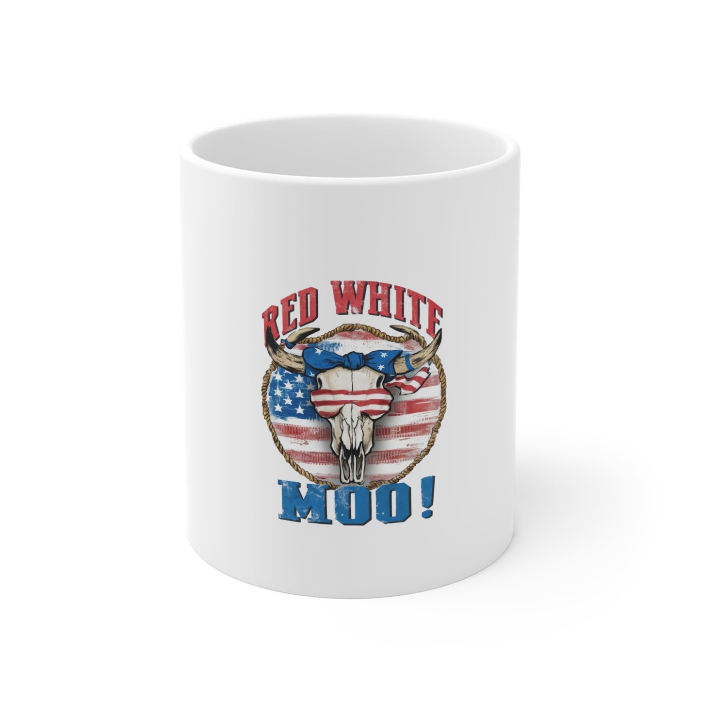 Patriotic Cow Skull Mug — "Red White Moo!" 11oz