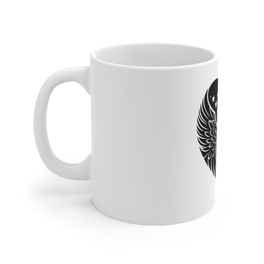 Black Eagle Heart Flag Mug – Stealth Patriotic Eagle Coffee Mug – Minimalist USA Heart Flag Cup – Tactical Freedom Mug Mug 11oz