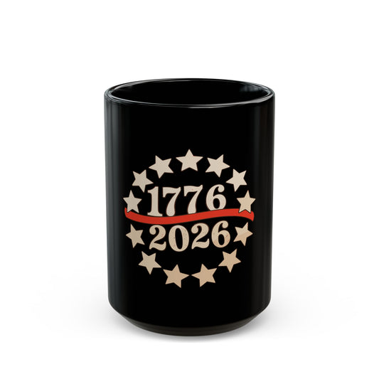 1776–2026 Commemorative Black Mug — Revolutionary Anniversary Coffee Cup