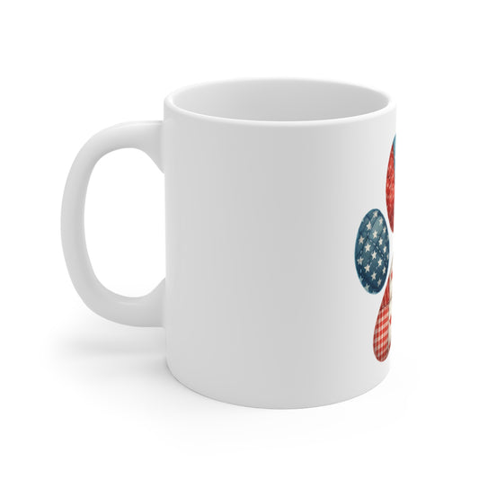 Patriotic Patchwork Dog Paw Coffee Mug – Red White Blue Gingham Paw Print Mug – Americana Quilt Dog Lover Mug – USA Gift Cup Patriotic Paw Print Mug – 11oz American Flag Dog Lover Coffee Cup