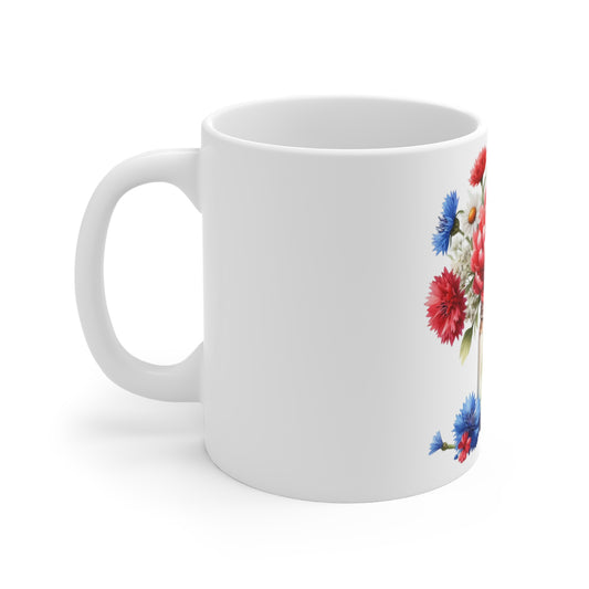 Patriotic Peony Mason Jar Coffee Mug – Red Peony & American Flag Floral Mug – Rustic Americana Flower Cup – 4th of July Gift Patriotic Mason Jar Floral Mug – Red, White & Blue Bouquet 11oz