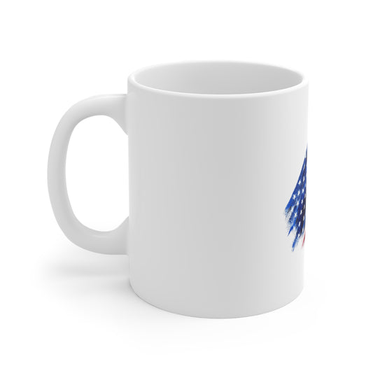 American Flag Brushstroke Mug — Patriotic 11oz Coffee Cup for Independence Day & Everyday