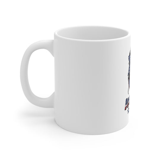 All American Girl Mug – Patriotic 11oz Coffee Cup with USA Flag Hair Bow & Sunglasses