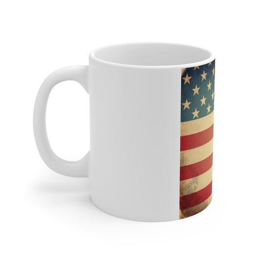 Vintage American Flag Coffee Mug – Classic Distressed USA Flag Mug – Rustic Patriotic Cup – Timeless Americana Coffee Mug Vintage American Flag Mug – Patriotic 11oz Coffee Cup for Independence Day &...