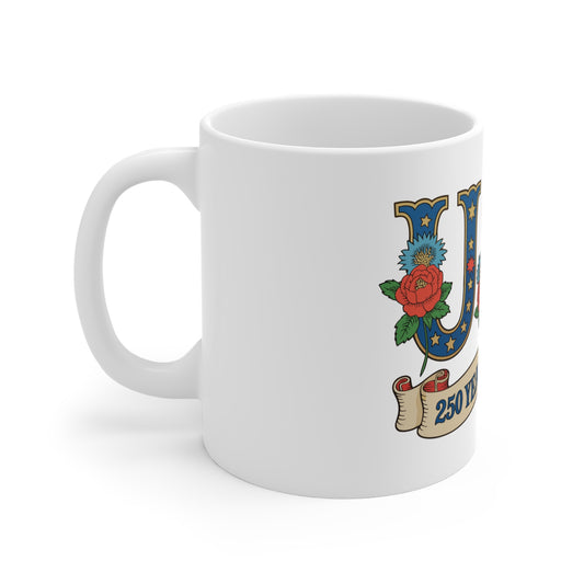 USA 250 Years of Freedom Mug β Patriotic 11oz Ceramic Coffee Cup