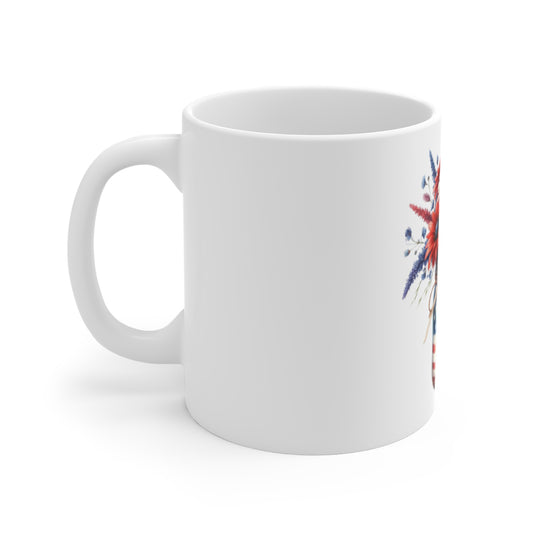 Patriotic Floral Mason Jar Coffee Mug – Red White Blue Flower Arrangement Mug – Americana Wildflower Vase Cup – Rustic 4th of July Gift Patriotic Mason Jar Floral Mug – 11oz Red White Blue Bouquet...