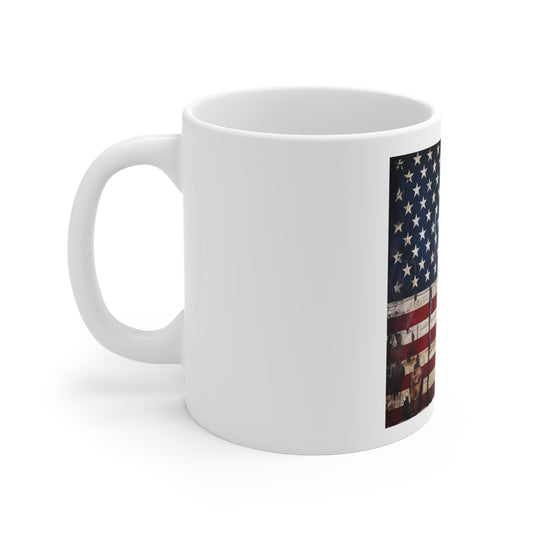 Peeling Barnwood American Flag Coffee Mug – Heavy Distressed USA Flag Mug – Weathered Wood Plank Patriotic Cup – Rustic Americana Farmhouse Mug Rustic American Flag Coffee Mug — Patriotic 11oz Ceramic...