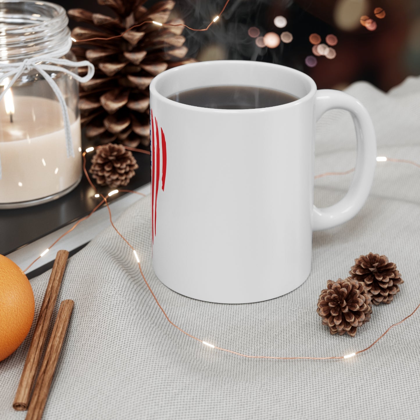 Vertical Brushstroke American Flag Coffee Mug – Abstract USA Flag Mug – Modern Patriotic Cup – Bold Red White Blue Gift Mug 11oz
